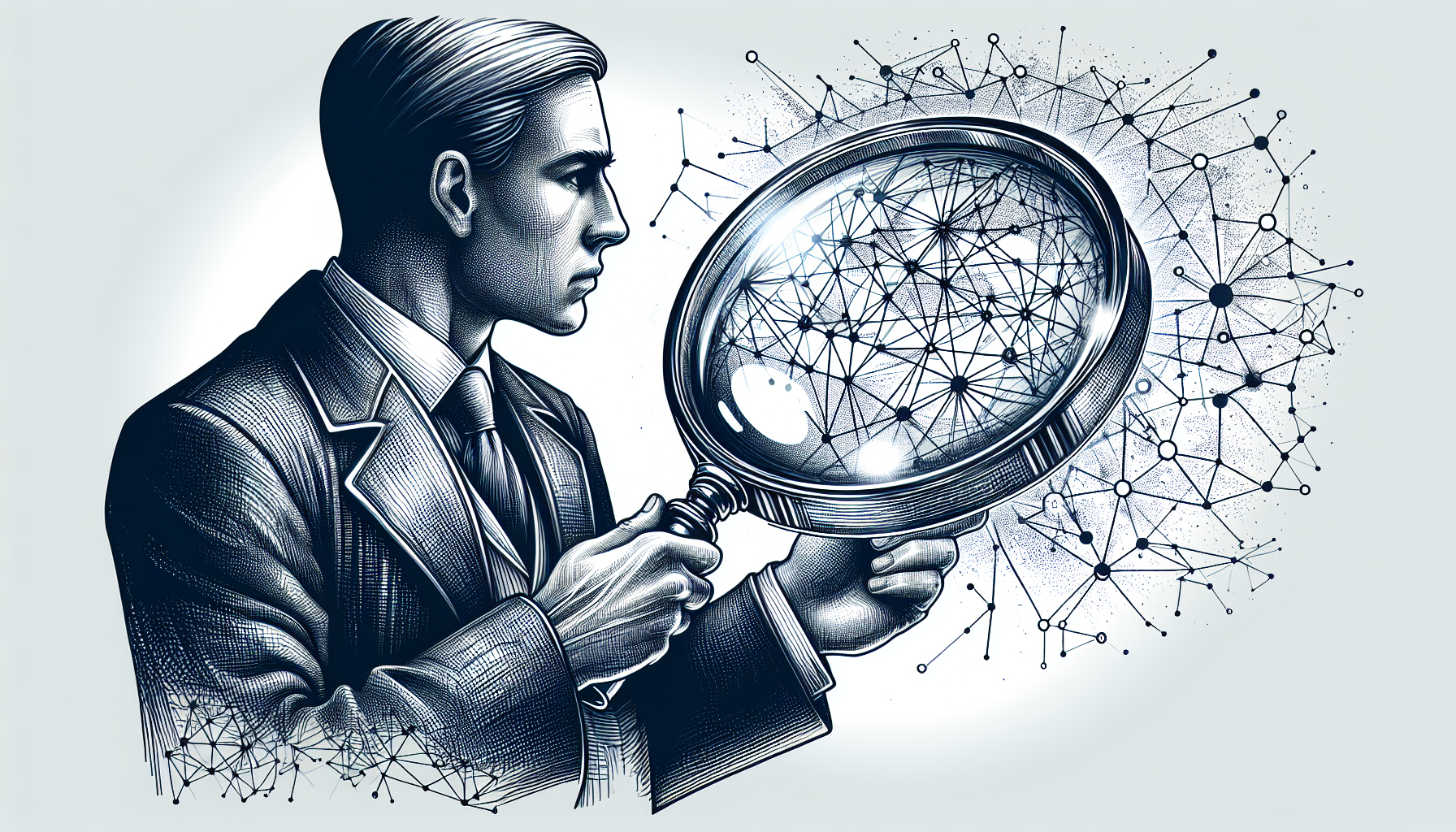 Illustration of a person holding a magnifying glass, symbolizing attention to detail and care